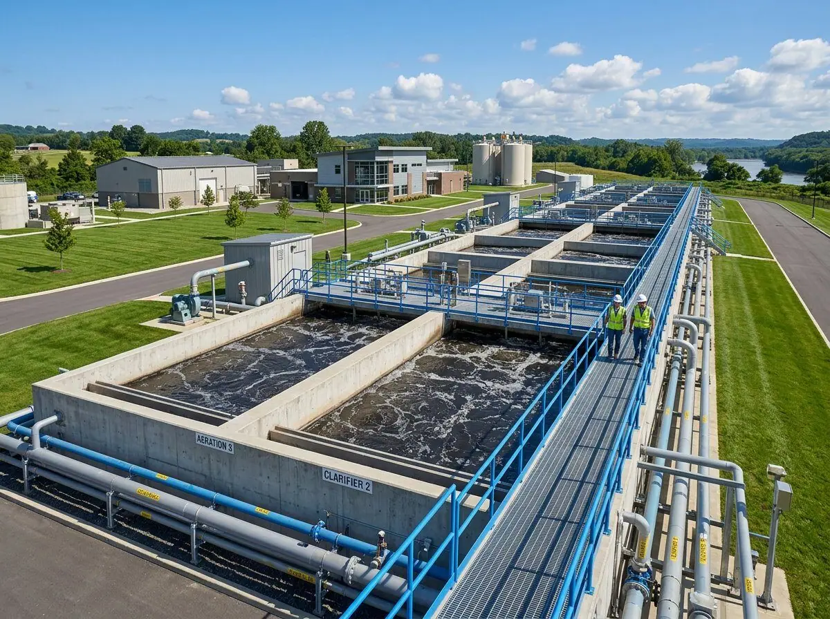 Aeration tanks at a modern wastewater treatment plant